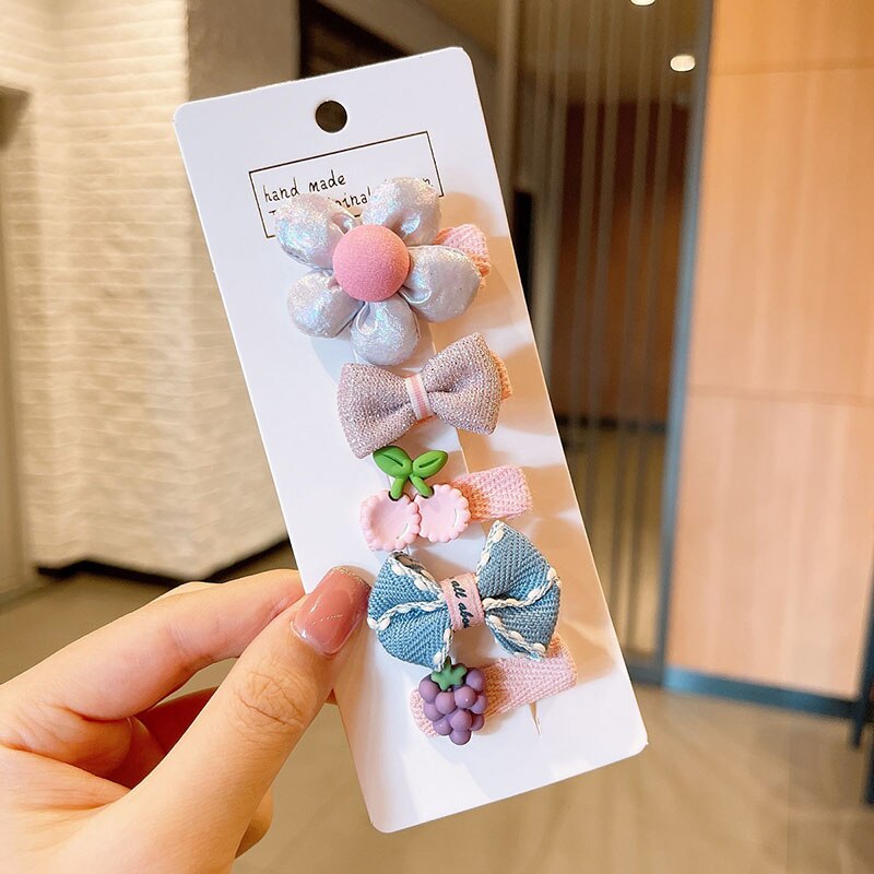 5 Teile/satz Nette Karikatur Baby Mädchen Haarnadeln Bogen Blume freundlicher Mini Haar Clips Barrettes freundlicher Haarnadeln Baby Haar Zubehör: grau
