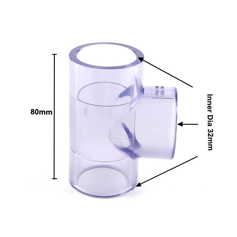 5pcs PVC Transparent Tee Connector Inner Dia 20/25/32mm Blue PVC Joints for Garden Water Pipe UPVC Fittings
