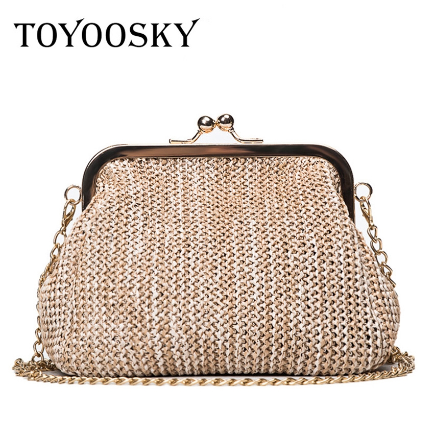 Toyousky zomerse dames handtas met rieten schelpen, dames strandtas, vrijetijdstas met kleine ketting en kussluiting, schoudertas
