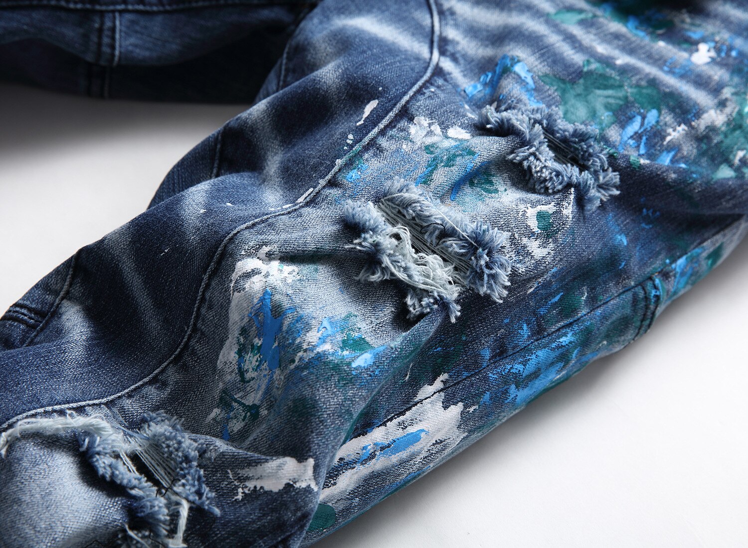 Licht Luxe Mannen Kleur Graffiti Verf Denim Broek, Slim-Fit Ripped Jeans, street Casual Jeans Broek;