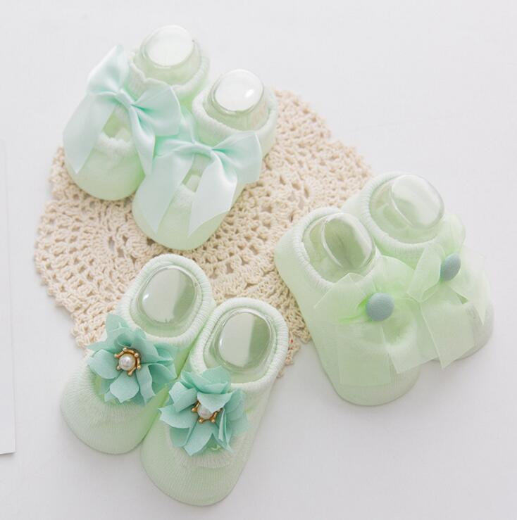 Baby Cotton Spring Newborn Baby Girl Kids Sock Flower Bowknot Lace Anti Slip Summer Sock Ribbon Children Slipper