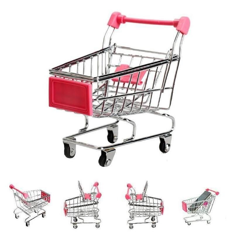 1pcs Simulation Mini Shopping Cart Kids Pretend Toy Simulation Mini Hand Trolley Shopping Cart Decoration Children