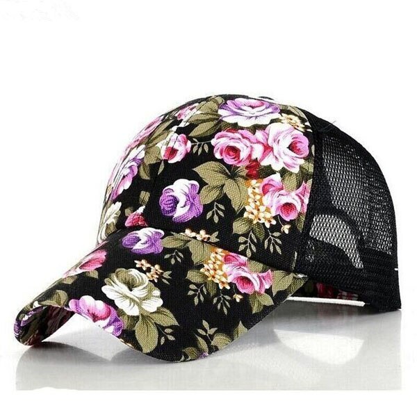 Boné de beisebol estampado floral feminino, boné de malha respirável com estampa floral, flores hip hop, venda no atacado de moda feminina e lazer, novo, 2017: 1