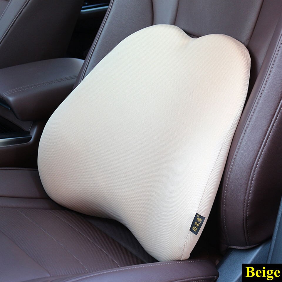 Cojín de apoyo Lumbar para asiento de coche, cojín para silla de oficina, transpirable, de viaje, suave de algodón con memoria: B1-Beige
