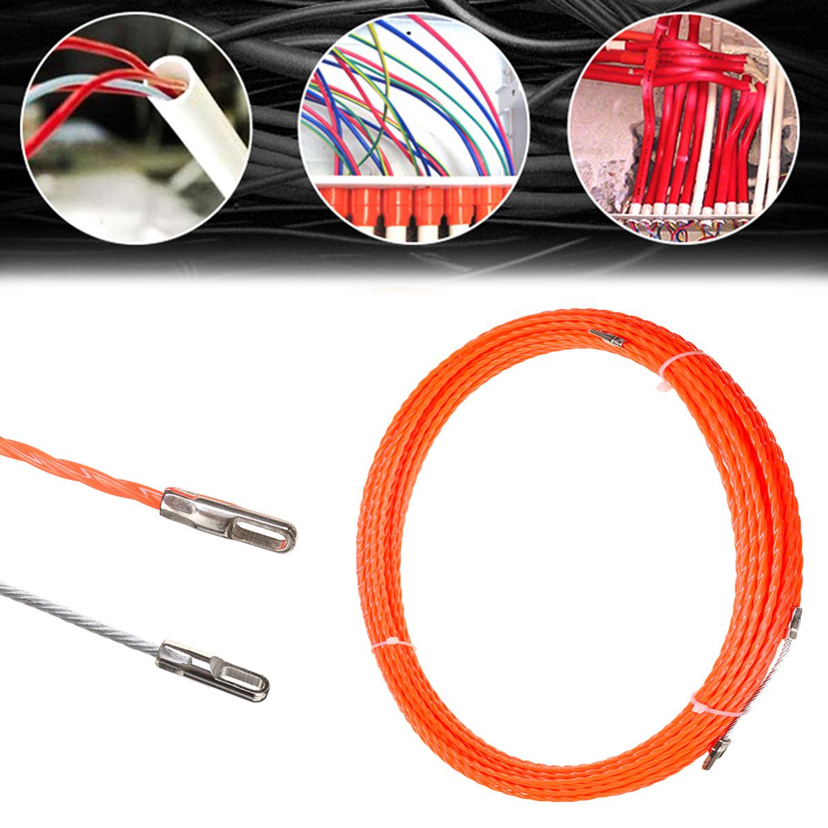 5/10/15/20/25/30M 4MM Cable Puller Fish Tape Yellow Cable Fiberglass Fish Tape Reel Puller Fiberglass Metal Wall Wire Conduit