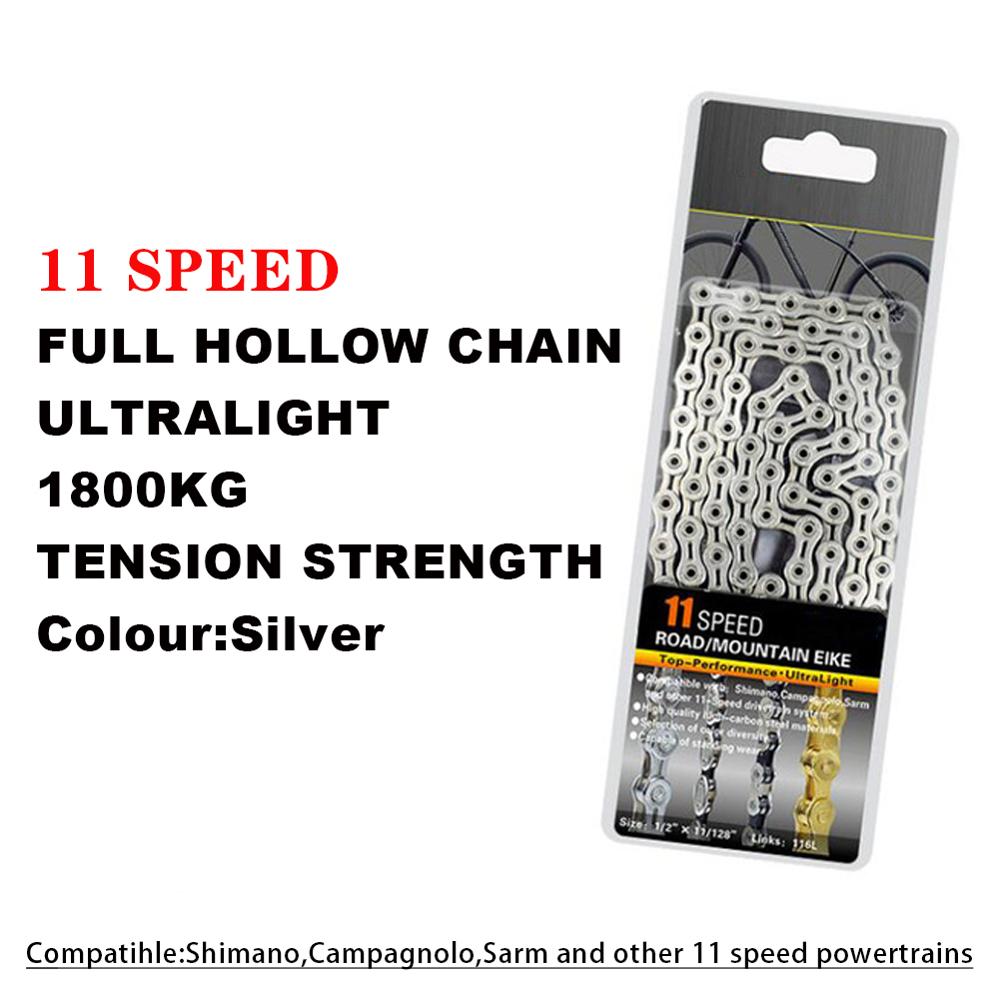 10/11 Speed Bicycle Chain Full Hollow Bicycle Chain Mountain Road Bike Hollow Chain Ultra Light 116L Gold Silver: Silver 11 Speeds