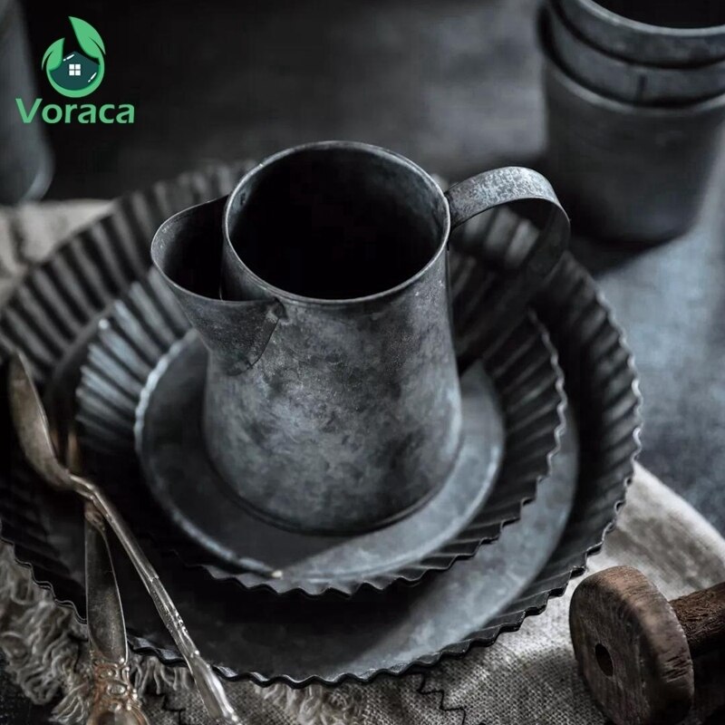 Taza con asa de hierro Retro, taza de Metal Vintage de hierro forjado para comida, fruta, café, hervidor, florero, cubo, decoración del hogar, accesorios de fotografía