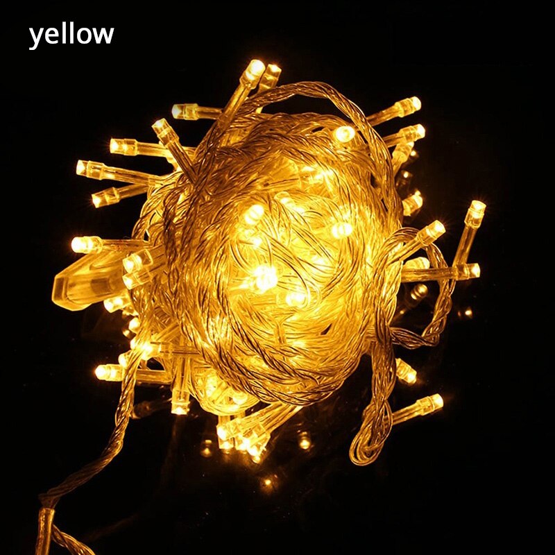 Guirnalda de luces led guxen de 10 m con 220v/110v 100 , resistente al agua, para navidad, para exteriores, ideal para decoración de fiestas en el jardín.: Amarillo / 220v enchufes europeos