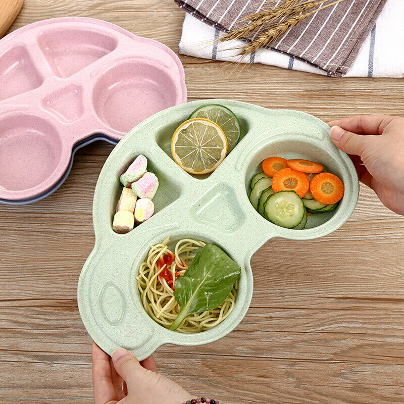 Børnetallerken plastik børn opdelt middagsfad babymad 4 sektions bordbakke