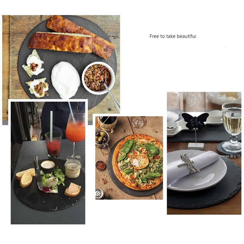 Unibird 1Pc Western Natural Slate Plate Solid Stone Sushi Steak BBQ Pasta Dishis Fruit Dessert Pizza Food Flat Coffee Tea Tray