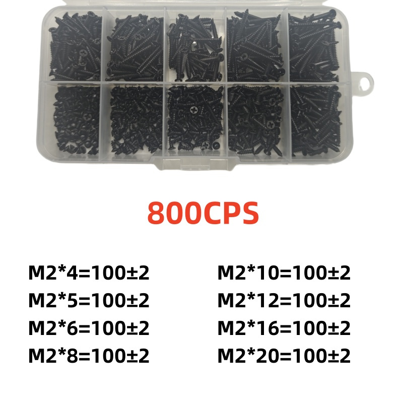400/800 M2 zwarte kruiskopschroeven sorteerset, borgschroeven en houtschroeven: green