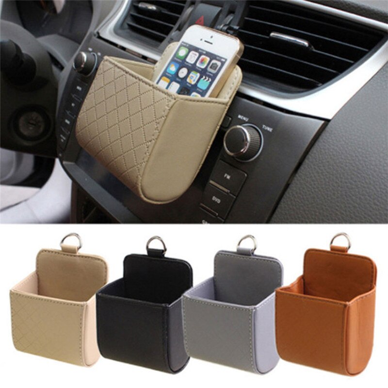 Auto Vent Outlet Trash Box PU Leather Car Phone Holder Storage Bag Organizer Automobile Hanging Box Car Styling bag