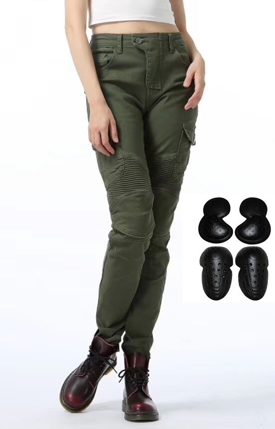 Komine same dżinsy motocyklowe jeżdżące na drogach dżinsy terenowe spodnie sportowe spodnie motocyklowe spodnie ochronne dla kobiet: green B / 28