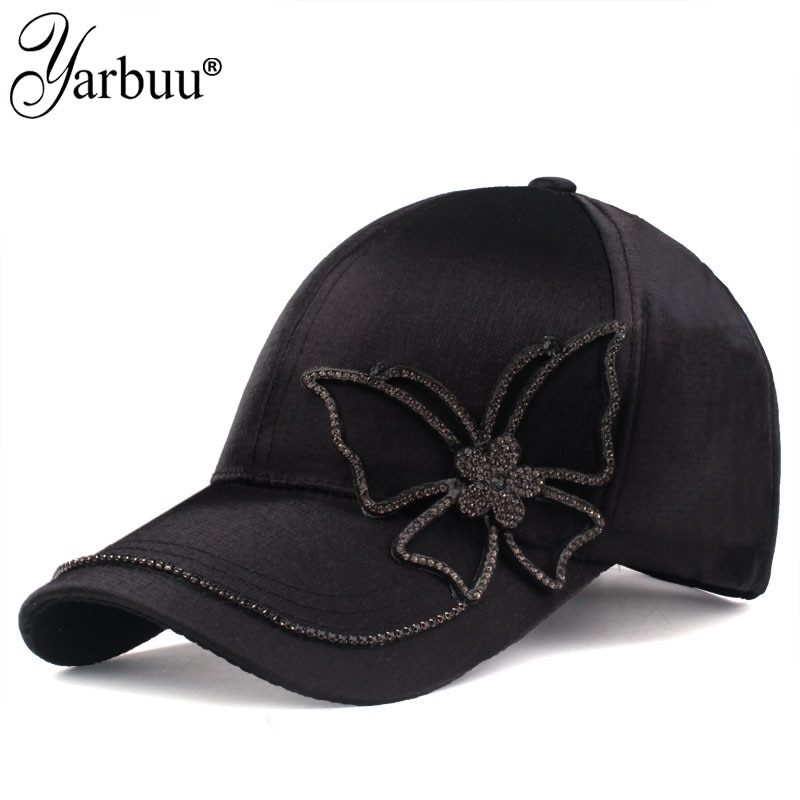 [yarbuu] black butterfly baseballkasket piger og kvinder snapback hip hop solhat rhinestone casquett