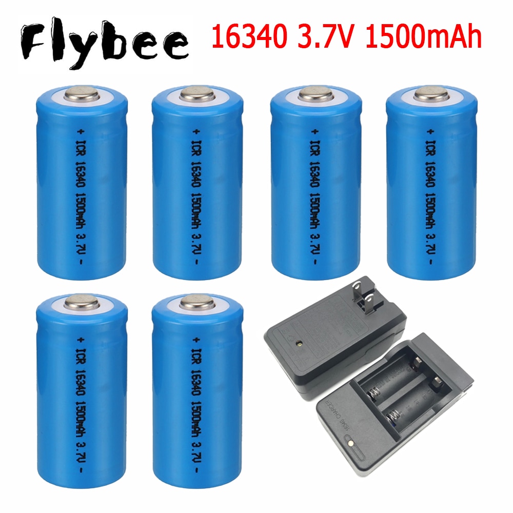 3.7V 1500mAh Rechargeable Li-ion Batteries 16340 CR123A Battery For CR123A 16340 battery For LED Flashlight Travel Wall Charger