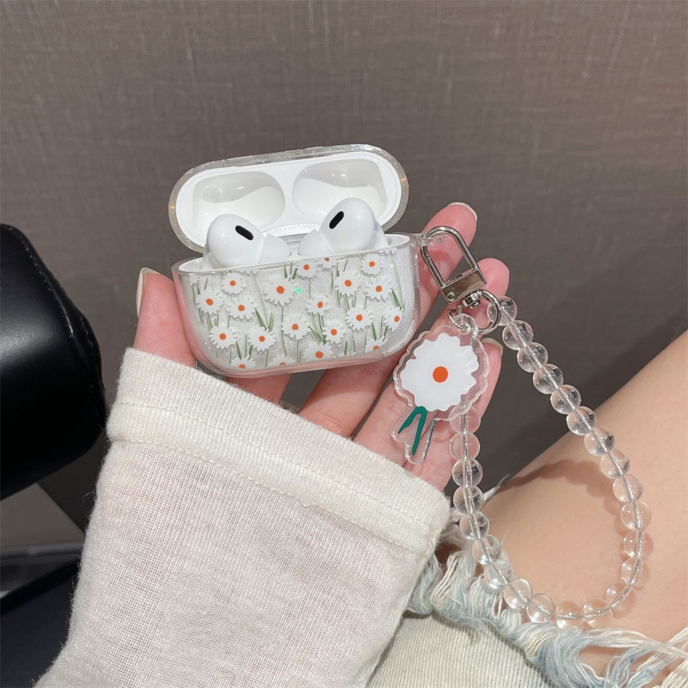 Étui brillant à paillettes de fleurs pour AirPods 1 2 3 4, housse de Bracelet pour écouteurs Bluetooth sans fil pour Apple airpods Pro 2nd Funda: 3XS / CORAL