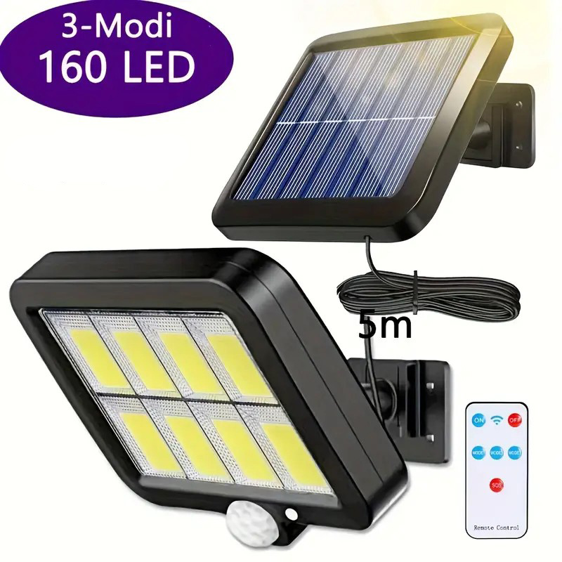 Buitenlamp op zonne-energie met 3 standen, 160 led-wandlampen op zonne-energie met bewegingssensor en afstandsbediening, waterdichte tuinverlichting op zonne-energie: Default Title
