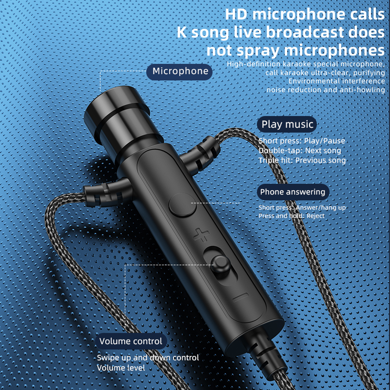 For Live Broadcast Karaoke with Clip Lapel Mic Earphones Portable 3.5mm In-ear Headsets Surround Sound Headphones with HD Mic