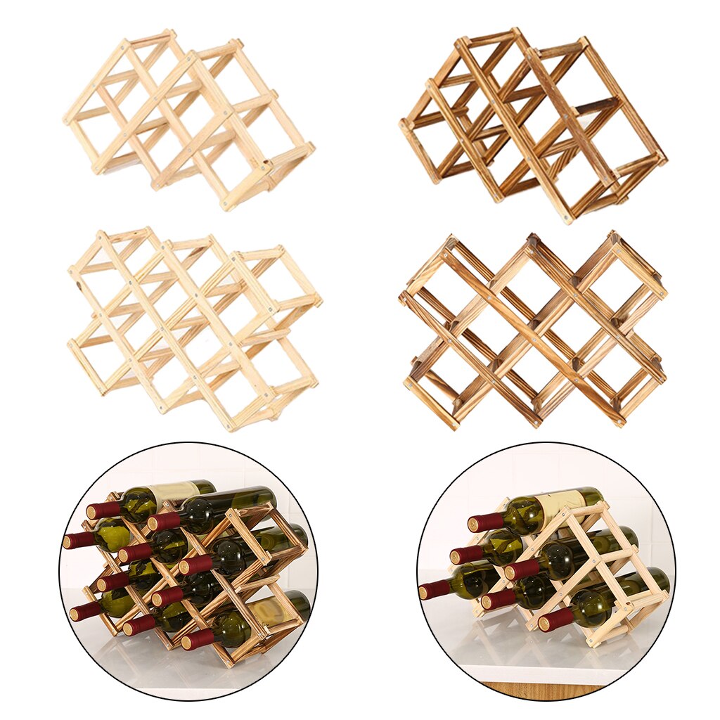 1pc Foldable Wooden Wine Rack Holder Freestanding Rustic Bottle Storage