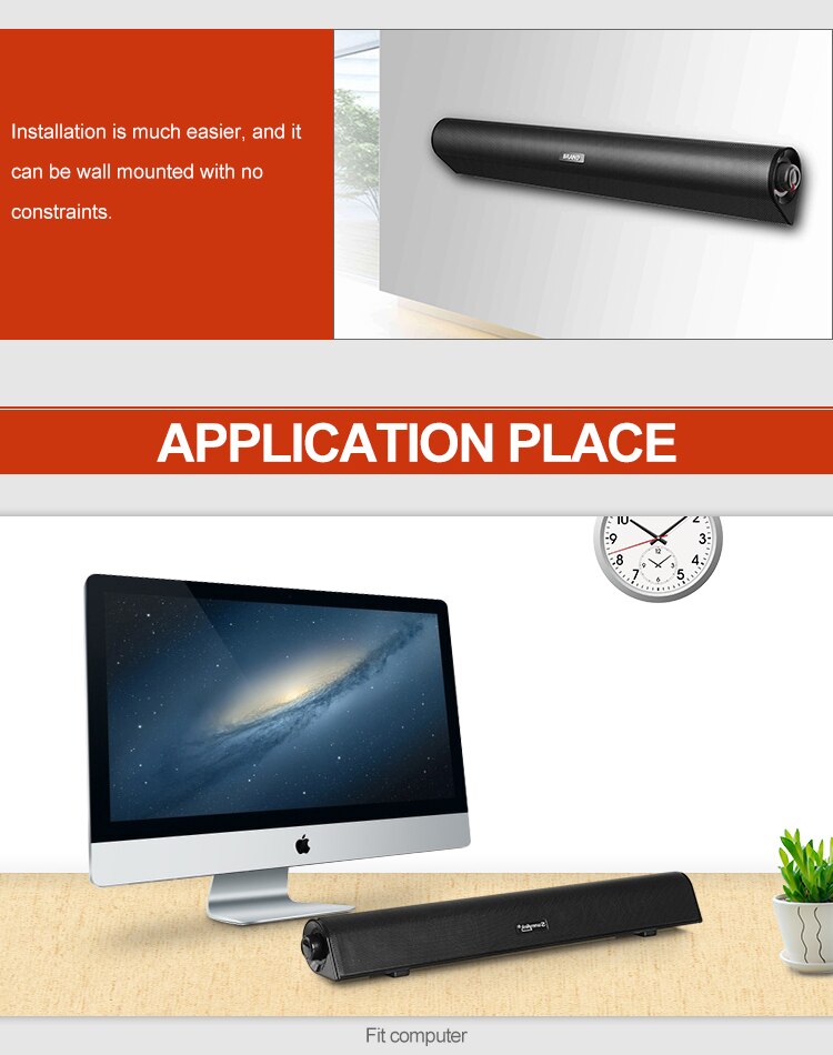 MINI barre de son BLUETOOTH sans fil pour TV et ordinateurs, haut-parleur de barre de son RMS 10W avec AUDIO BT + USB + AUX, basses puissantes intégrées