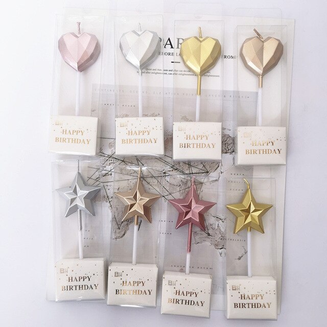 Verjaardagstaart Kaars Diamant Hart Stervorm Creatieve 3D Mooie Cupcake Kaars Kinderen Party Decoratie