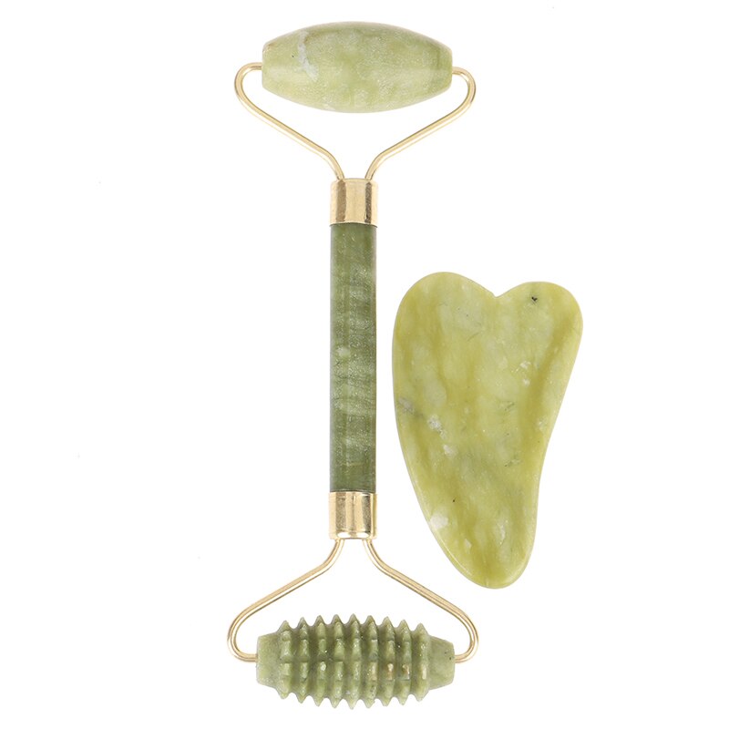 2 stk/sæt naturlig jade guasha dobbelthoved ansigtsbehandling skønhedsmassage værktøj ansigt hals hud rulle massager sundhedspleje værktøjer