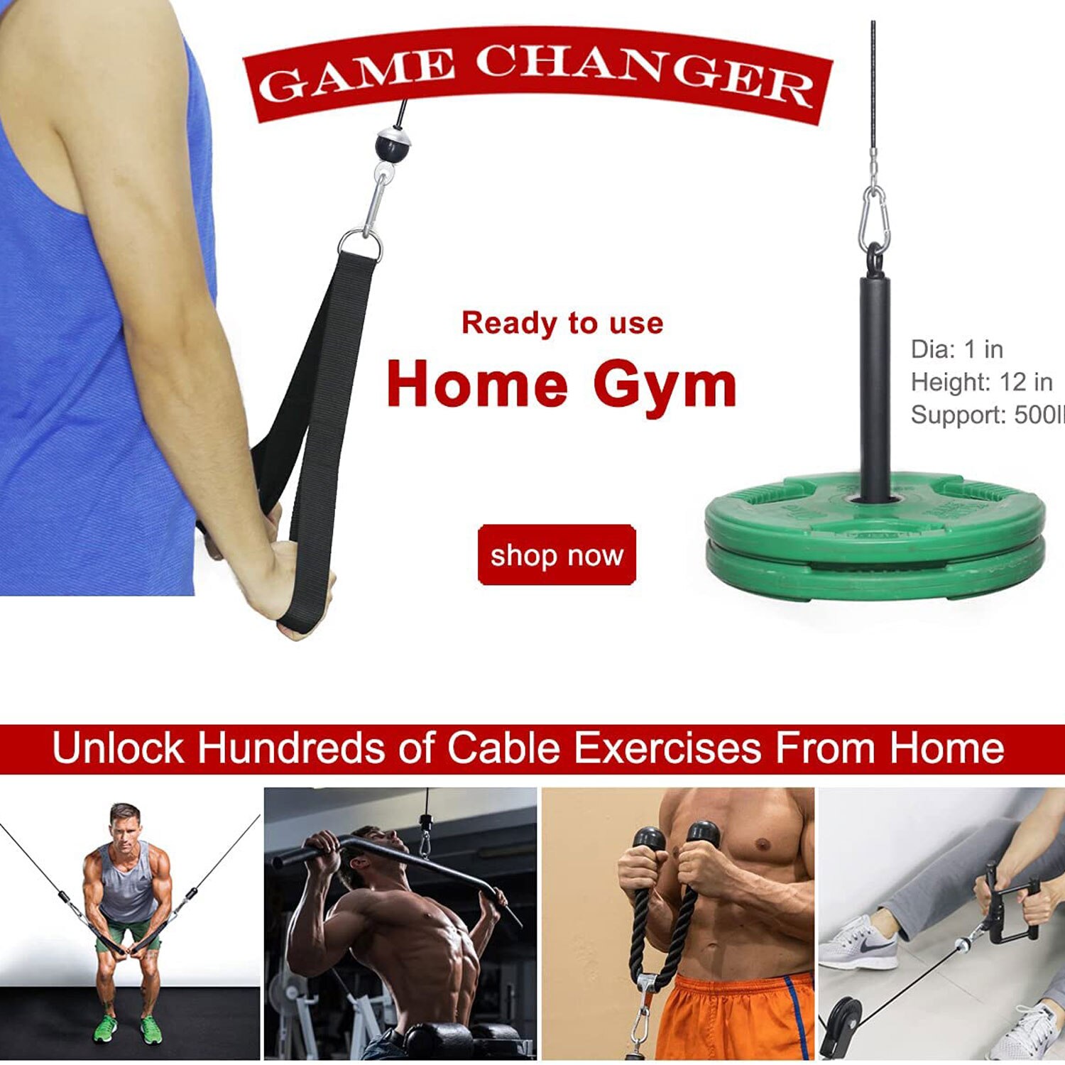 Fitness Cable Pulley System Set Home Gym Weight Training Equipment with 1" Loading Pin Squat Rack Accessories for LAT Pull Down