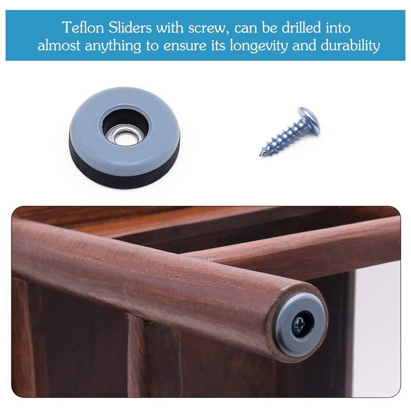 48Pcs Möbel Gleiter PTFE Einfach Moving Sliders mit Schraube Boden Protector für Gefliest Hartholz Böden (25Mm Runde)