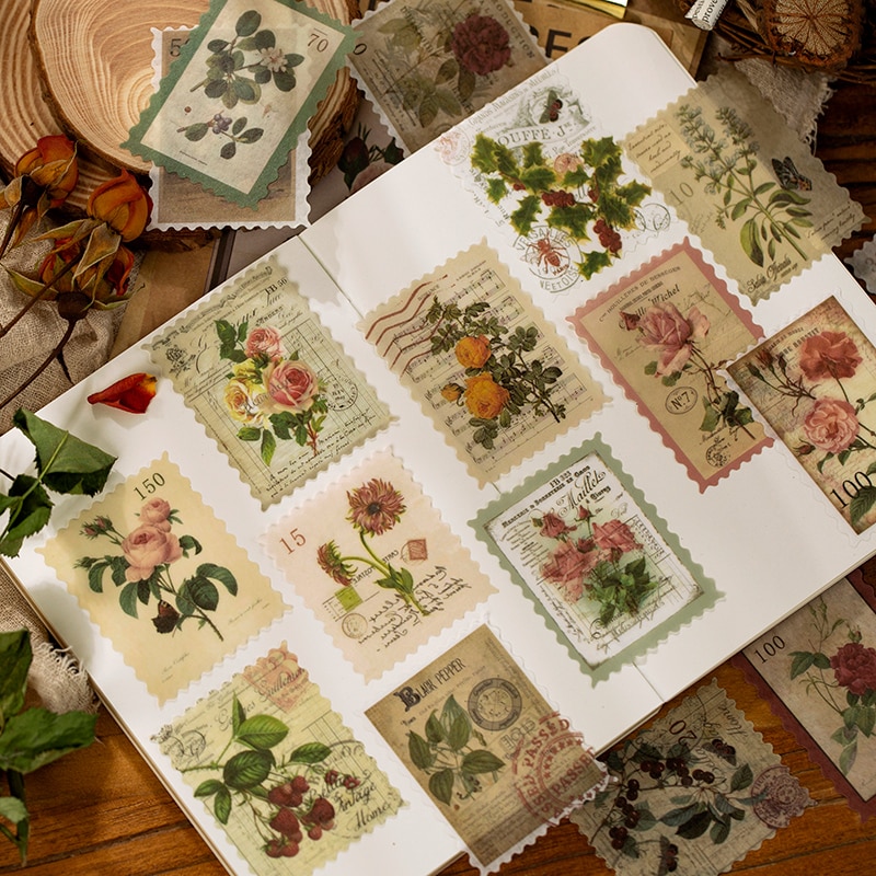 60 x kasvimuistiinpanosarjaa bullet journal koristeellisia paperitarvikkeita tarroja scrapbooking-päiväkirja albumi vintage-leimasin kukkatarrat