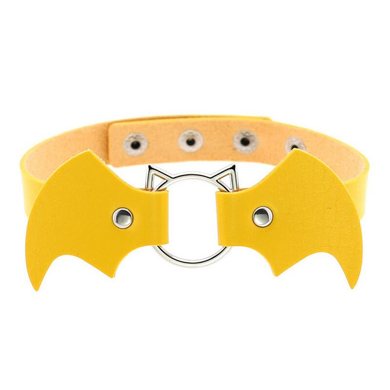 1 Pc PU Leather Choker Gothic Necklace Chain Jewely Accessories Punk Bat Collar Choker Women Necklace Sitaicery Kit: yellow