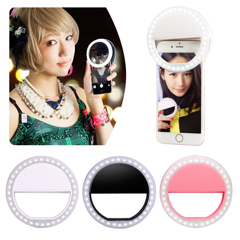 Flash LED portátil Luz de relleno Selfie lámpara luminosa teléfono anillo Cámara fotografía para iPhone 6 6S 7 8 Plus X Xiaomi Huawei