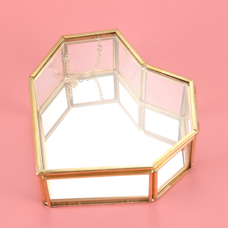Flip love hjärtformad geometrisk glas smyckeskrin glasring box utsökt unik bröllop smyckesbox ring för bröllop