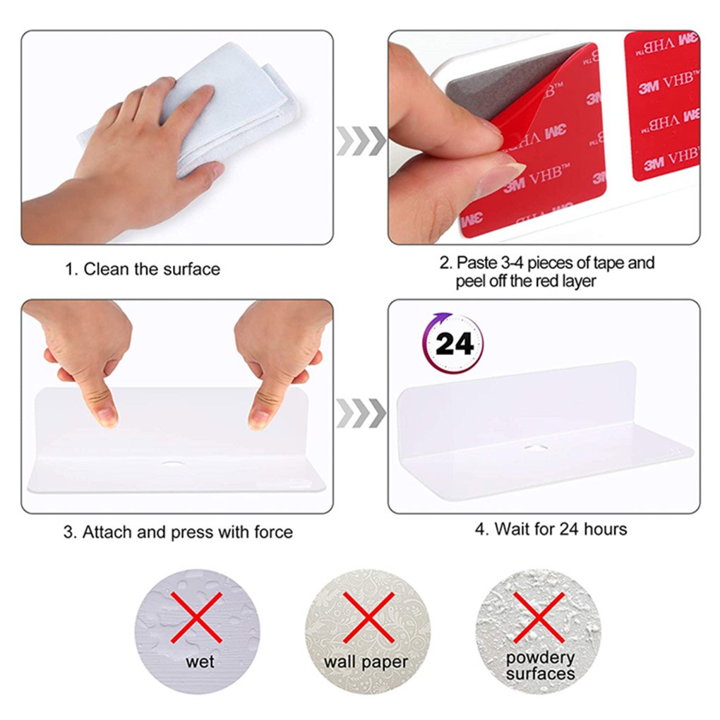 Wall Mounted Shelf Home Living Room Bedroom Clock Speaker Organizer Acrylic Adhesive Shelf