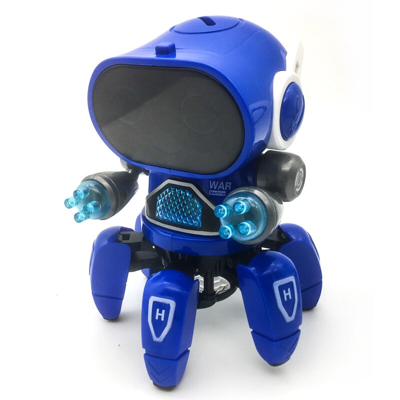 Dansende elektrisk seks-klo lille 6 robot med lys musik robot børns pædagogiske legetøj jul fødselsdag: Blå