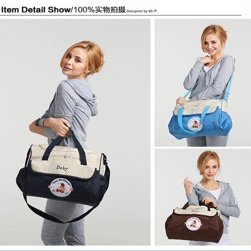 Baby Diaper Bag 5 Pcs Suits for Mom Baby Bottle Holder Mother Mummy Stroller Maternity Nappy Bags Sets Multifunction