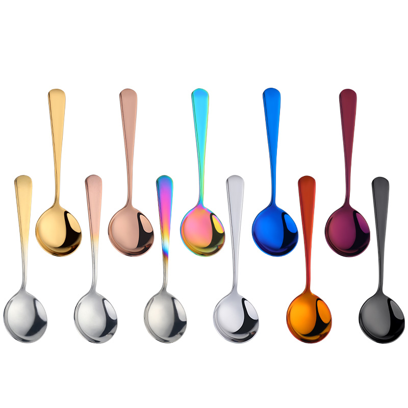 6/8/11Pcs Stainless Steel Soup Spoons Round Dessert Spoon 11 Colors Spoons Set Ice Cream Scoop Spoon In Party Dinnerset: green