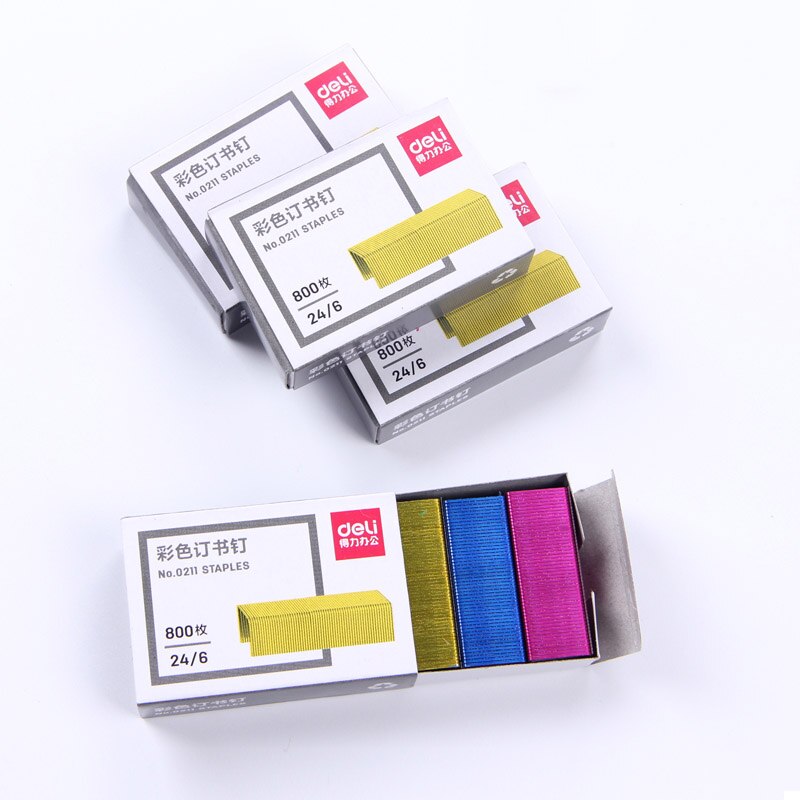 1 Pack Gekleurde Nietjes 12x6mm 12 #24/6 Metalen Nietjes Elke Verpakking 800 Stuks 4 Kleuren Deli 0211