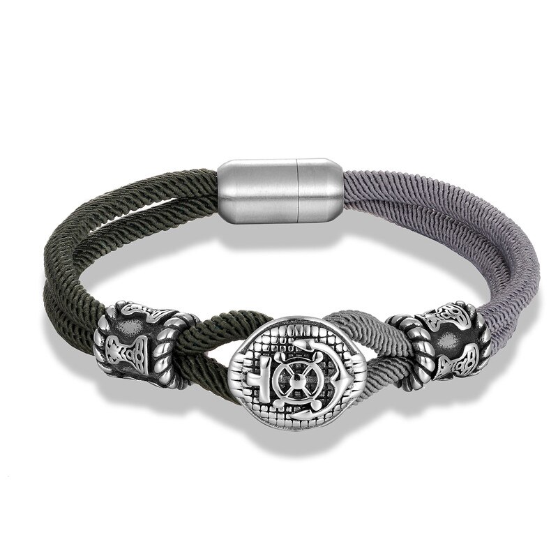 Mkendn seemannsanker-ruderseilarmband für damen und herren, edelstahl-magnetverschluss, marine-stil, hoffnungsschmuck, überlebensschmuck, pulseras: Grün grau / 21cm