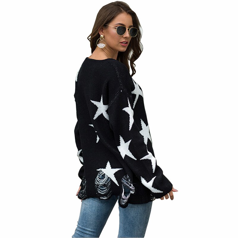 Striktrøjer til kvinder lange ærmer vintertrøjer med o-hals afslappet løse sweatre med udskæring pullover sweater