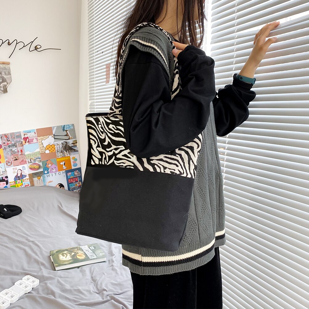neue Leinwand Schulter Taschen Für Frauen Kontrast Farbe Leopard aufbringen Handtasche Weibliche lässig Tote Taschen Täglichen Einkaufstasche
