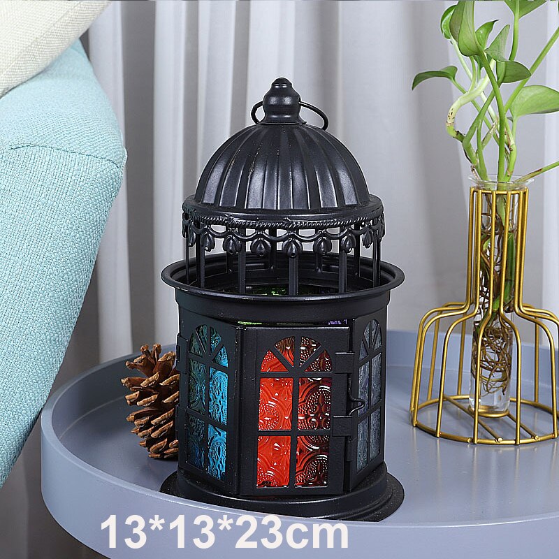Smeedijzeren glazen retro kaarsenhouder tuin vloer buiten winddichte lamp grote draagbare lamp bruiloft lamp decoratie ornamenten: 3