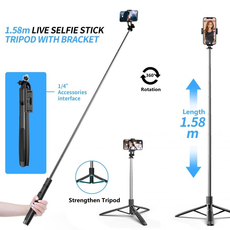 Draadloze Selfie Stok Statief Opvouwbare Monopod Met Licht Invullen Voor Gopro Action Camera Smartphones Selfie Stok 1580Mm