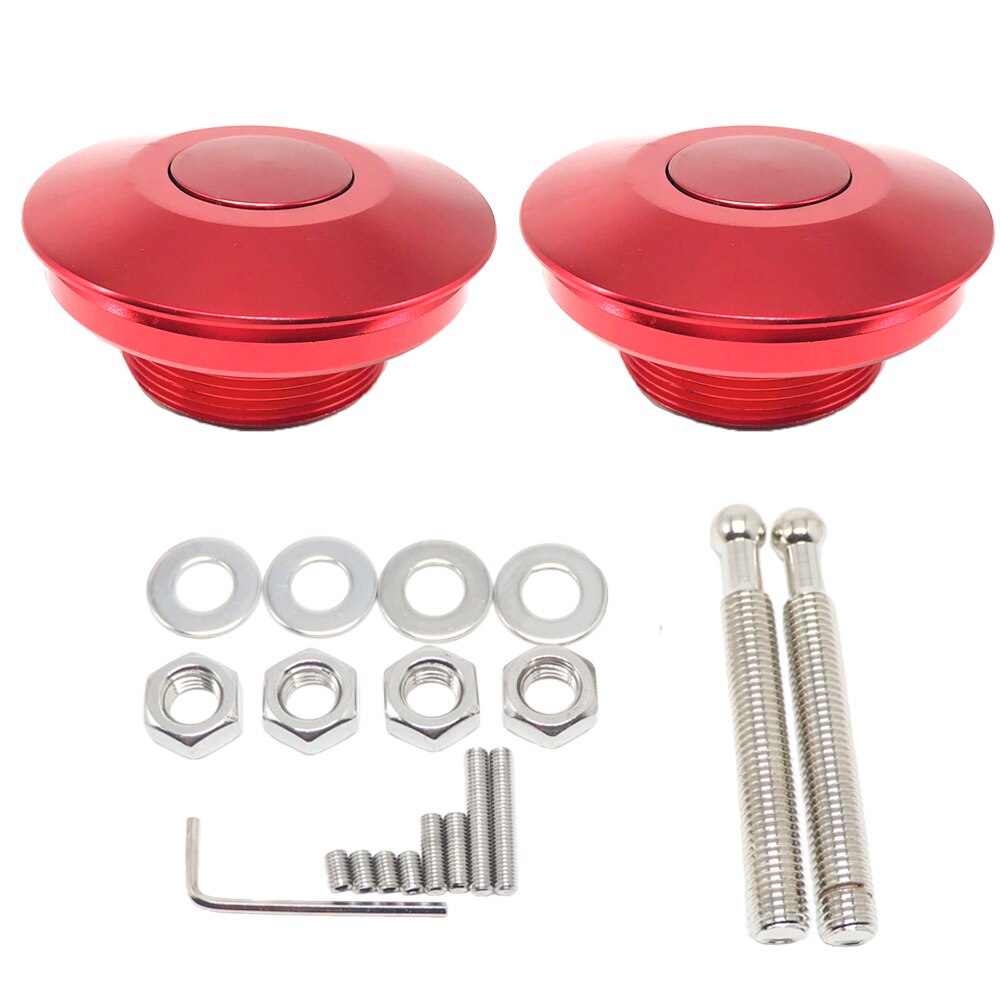 2.5" Hood Pins Aluminum Push Button Latches Quick Release Hood Latch Clip Kit: Red