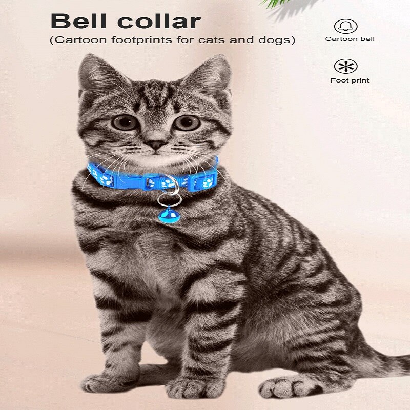 Pet Collar Teddy Bomei Dog Cartoon Footprint Cat Necklace Supplies With Bell Adjustable Buckle Cat Accessories Collar Small Dog