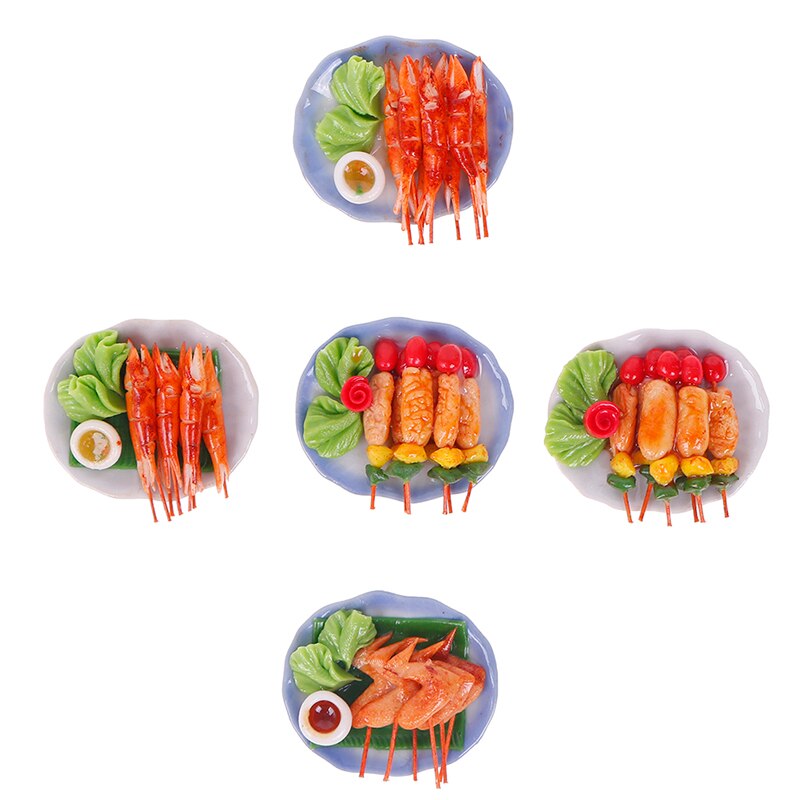 1:12 Accessori casa delle bambole In Miniatura di Simulazione Barbecue Piatto di Decorazione Piatto Mini Barbecue Kebab Vassoio