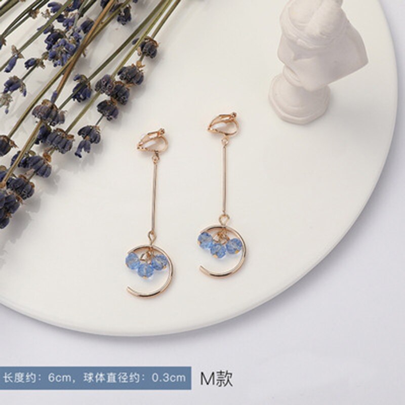 Lange Koreanische Blau Kristall Perle Geometrische Frauen Clip auf Ohrringe Vertraglich Süße Feine Nicht durchbohren Ohrringe Schmuck: C