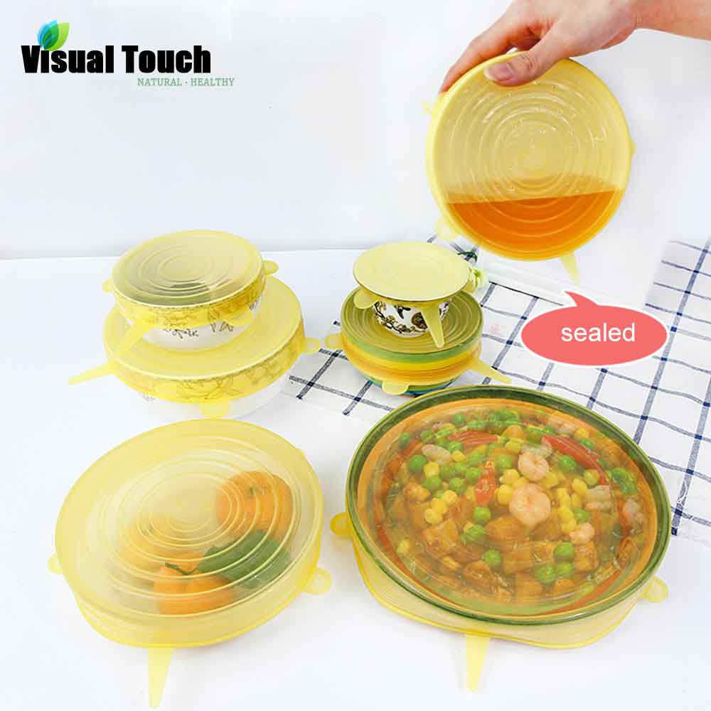 12 PCS Round Reusable Silicone Food Cover Elastic Stretch Adjustable Bowl Lids Kitchen Wrap Seal Fresh Keeping Silicone Caps