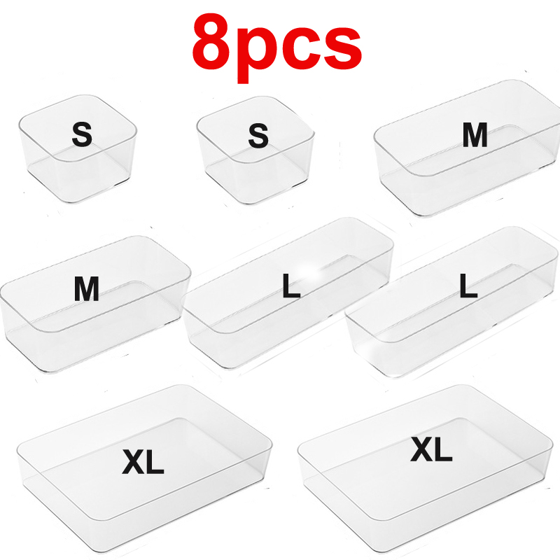 Cajones organizadores de cajones transparentes, caja de almacenamiento de plástico transparente, caja acrílica de escritorio, joyería, maquillaje, organizador de cosméticos, cajón: Azul