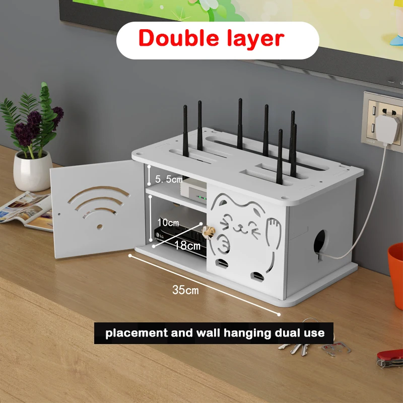 kabellos Wifi Router Lagerung Kasten Wohnzimmer Steckdose Wifi Dekoration Zauberstab-montiert TV einstellen-oben-Kasten Gestell Kabel Energie Organizer: Weiß