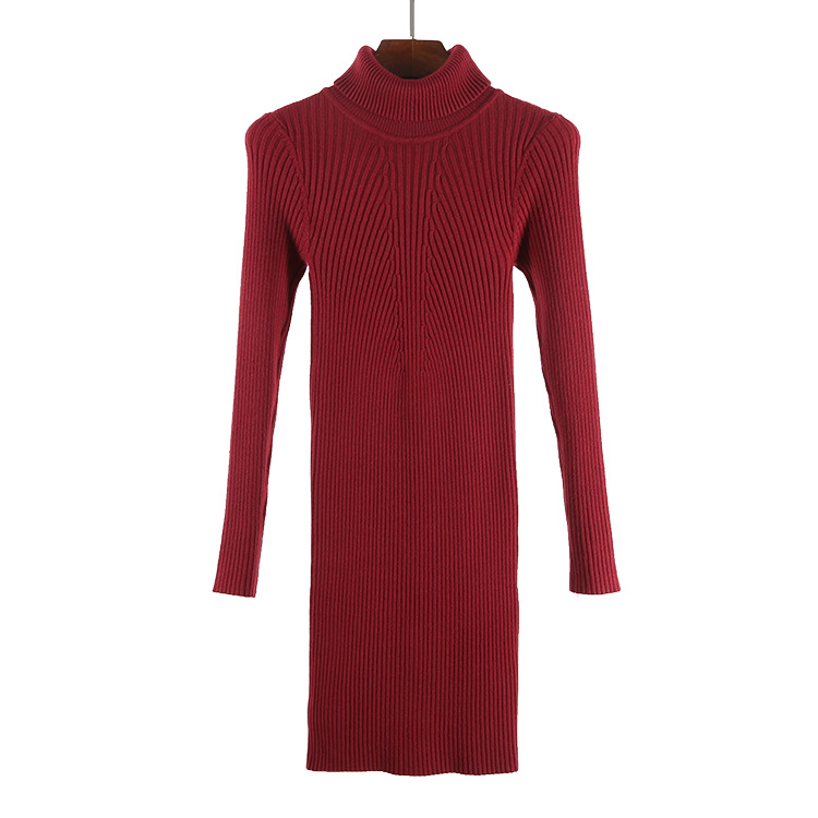 Vrouwen Warm Gebreide Trui Jurken Herfst Winter Vrouwelijke Coltrui Lange Mouwen Sexy Mini Elastische zachte Trui Jurk: Bordeauxrood